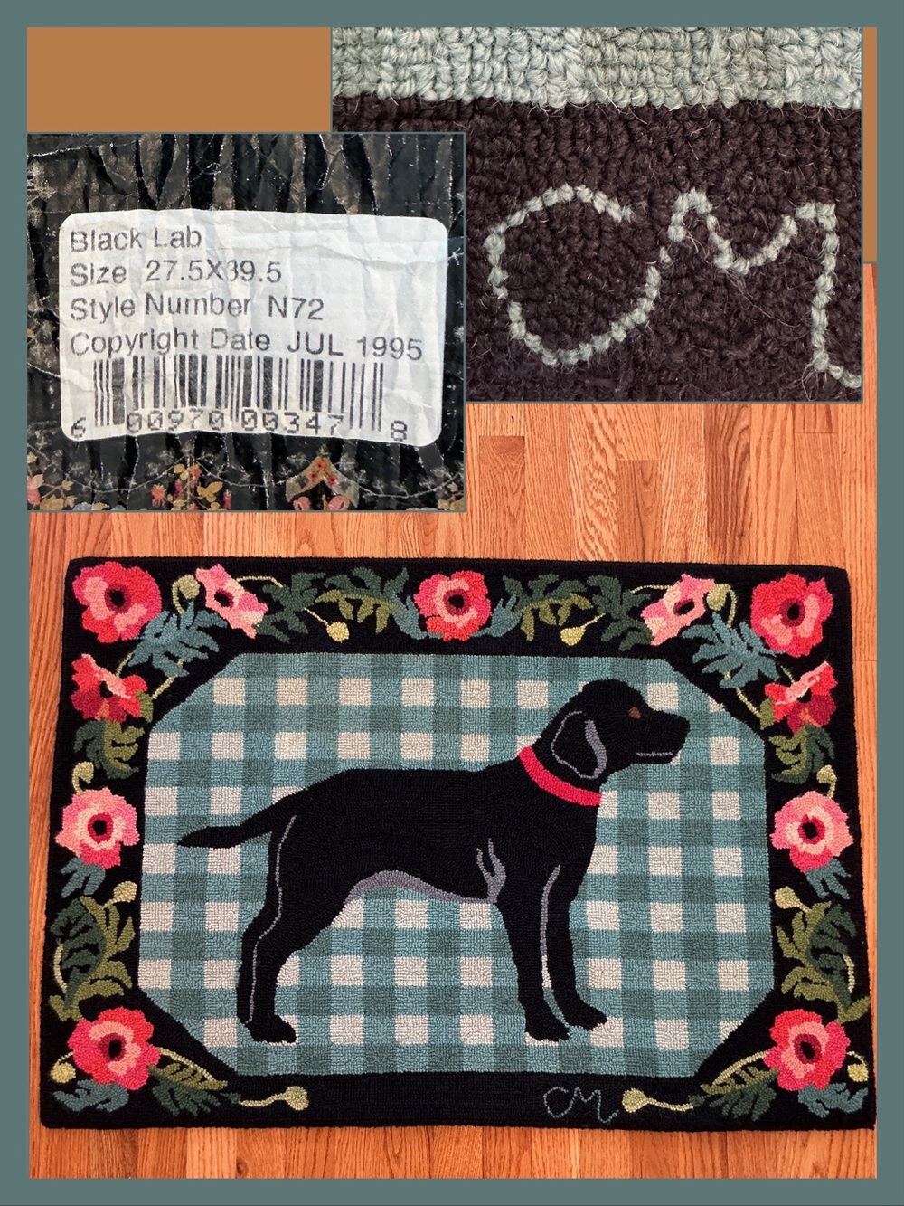 Vintage 1995 Claire Murray Hand-Hooked 100% Wool Rug – "Black Lab" (Style N72)